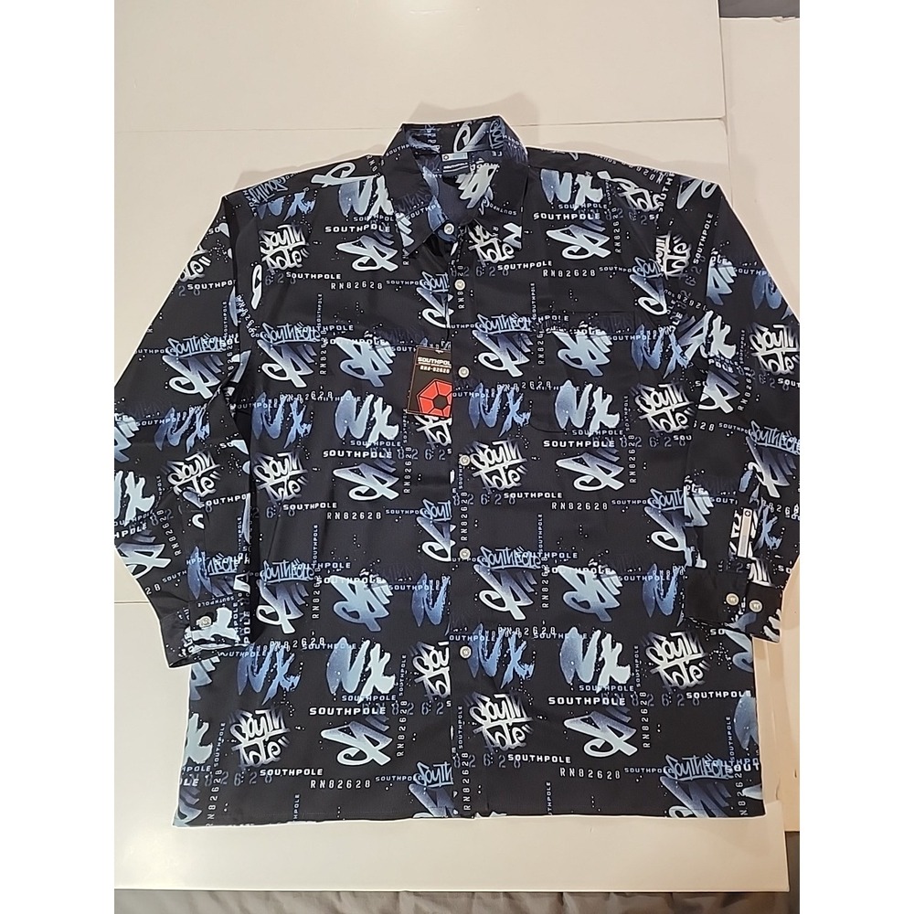 Vintage Y2K Southpole Shirt Mens Large NWT Deadstock Graffiti All Over Print AOP